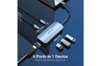 Концентратор Vention USB3.1 Type-C --> HDMI/USB-C Gen 1/USB 3.0x3/PD 100W Hub 6-i (TOFHB)