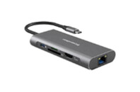 Концентратор PowerPlant USB-C to 2xUSB 3.0, 1xUSB 2.0, 1xType-C (PD), HDMI, SD, RJ45 (CA913497)