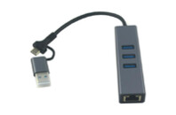 Концентратор USB 3.0 Type-C/Type-A to RJ45 Gigabit Lan, 3*USB 3.0, cable 13 cm Dynamode (DM-AD-GLAN-U3)